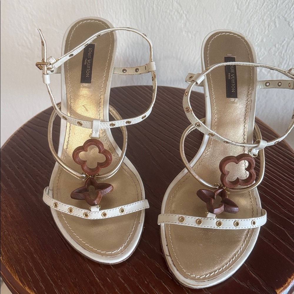 Louis Vuitton White and Brown Sandals